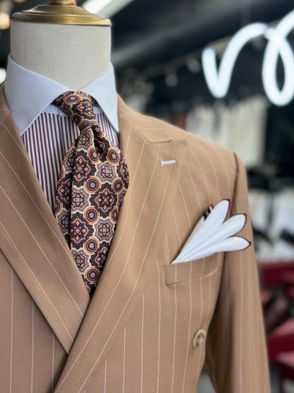Necktie Big Medallion Gold, Brown & Burgundy