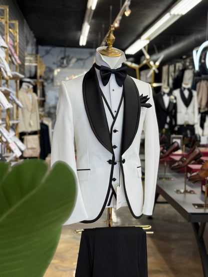 White Sparkly Edition Shawl Lapel Tuxedo