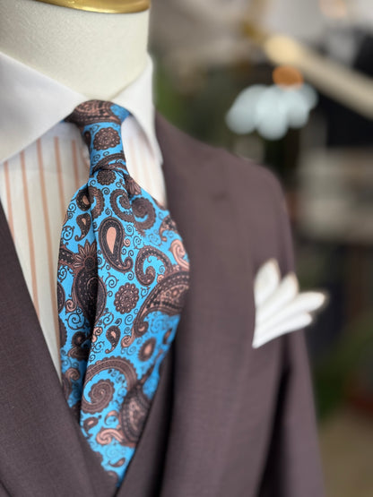 Necktie Capri Blue & Nude Paisley