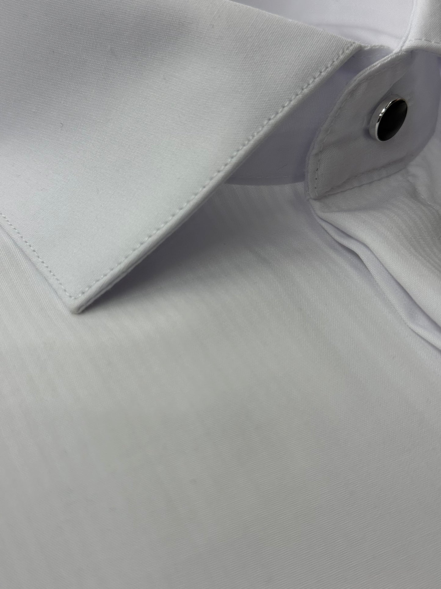 White Tonal Stripe 100% Bamboo Cotton Tuxedo Shirt • French Cuffs