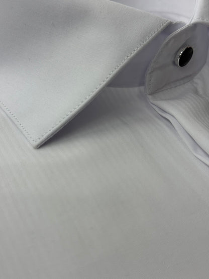 White Tonal Stripe 100% Bamboo Cotton Tuxedo Shirt • French Cuffs