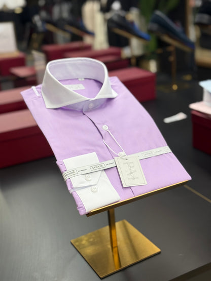 Lavender & White Cutaway Collar and Cuffs Poplin