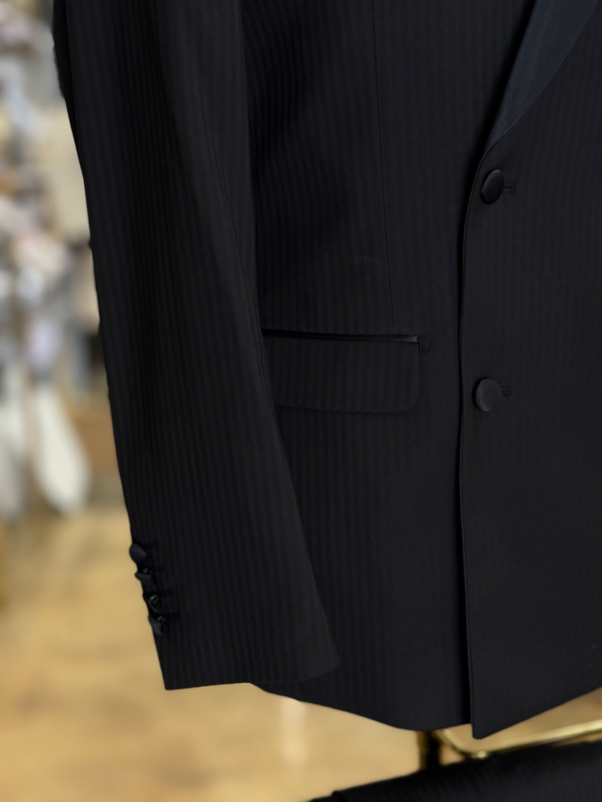 Black Peak Lapel Tone-on-Tone Stripe Double-Breasted Tuxedo