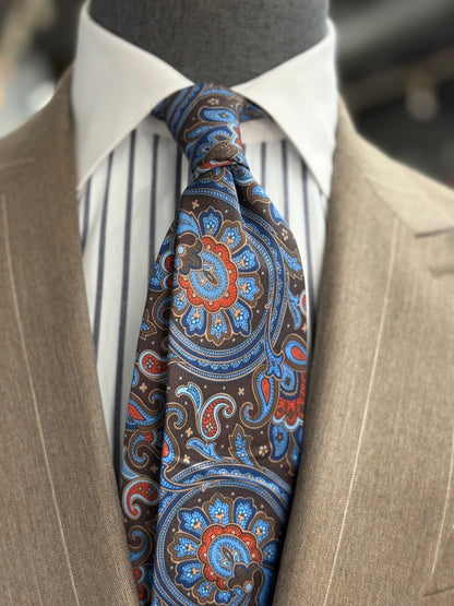 Necktie Big Paisley Chocolate, Blue & Rust