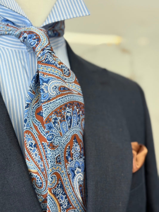 Necktie paisley bronce and blue