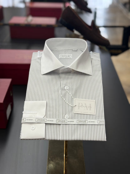 Silver Grey Stripe Contrast White Collar Shirt