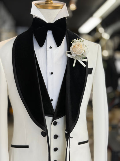 Off White Shawl Lapel Velvet Edition