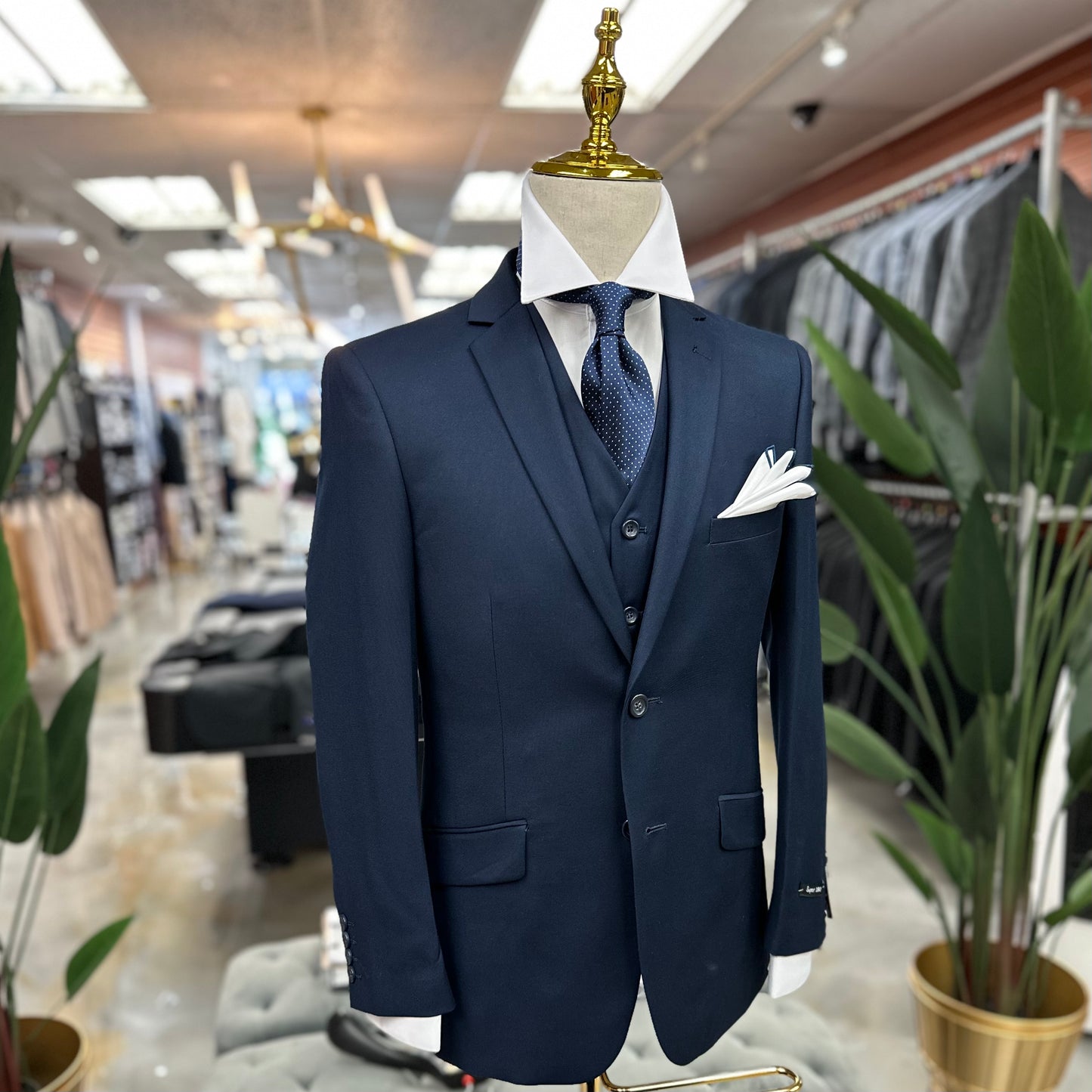 Navy Blue Vested Suit