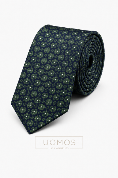 Necktie Hunter Green and Navy geometrical floral
