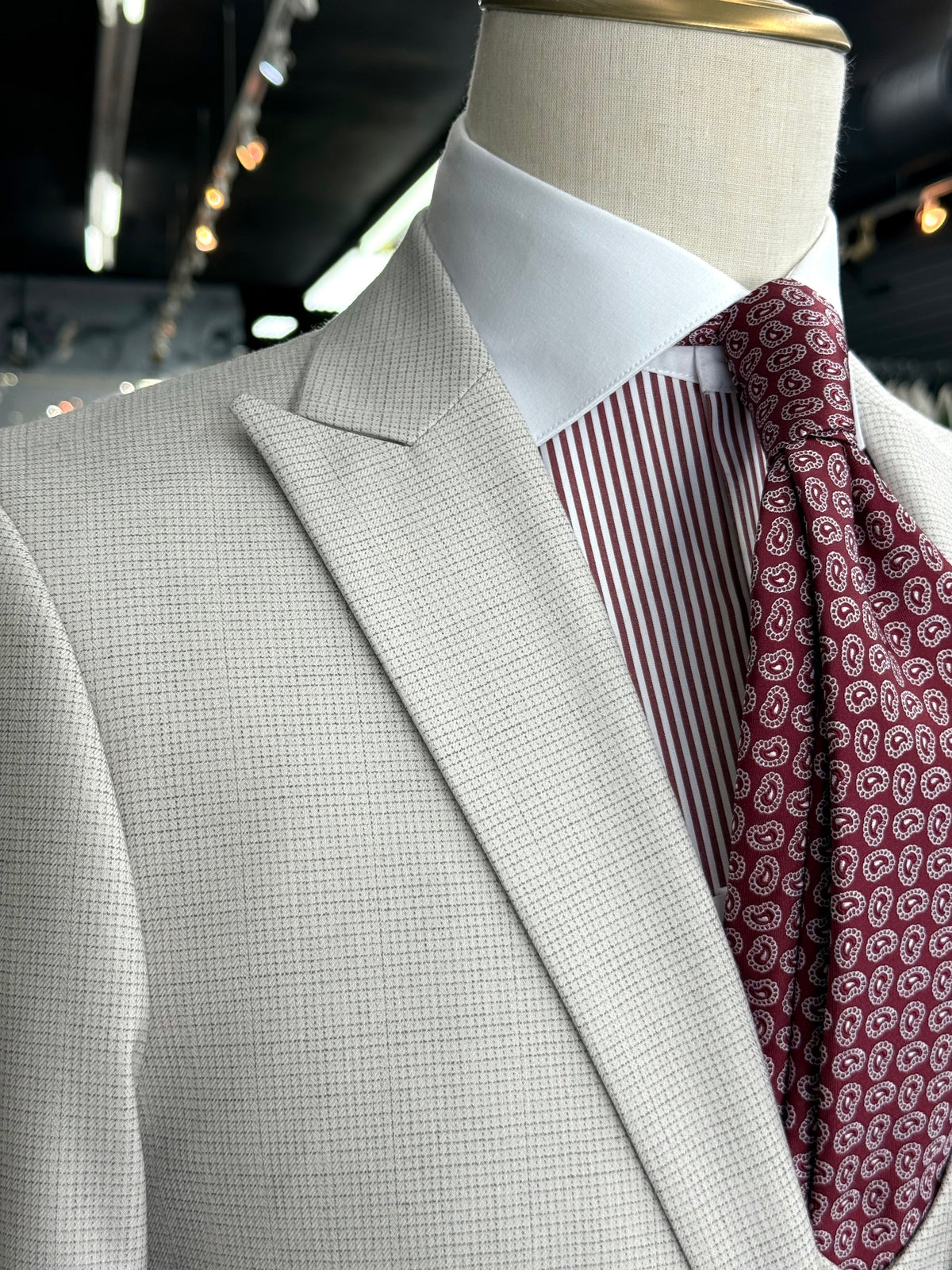 Bone Grey Micro Check Three-Pieces Suit