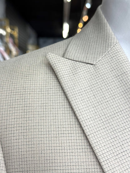 Bone Grey Micro Check Three-Pieces Suit
