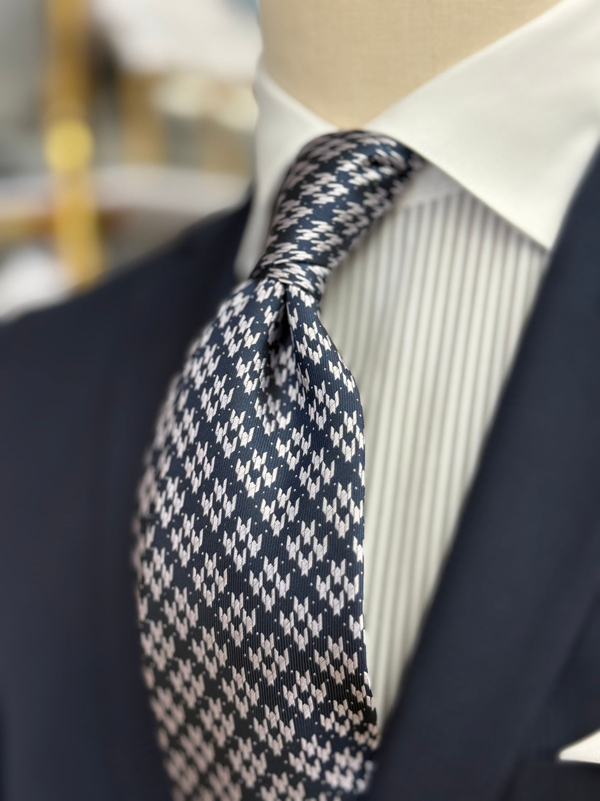 Necktie Houndstooth Navy & White