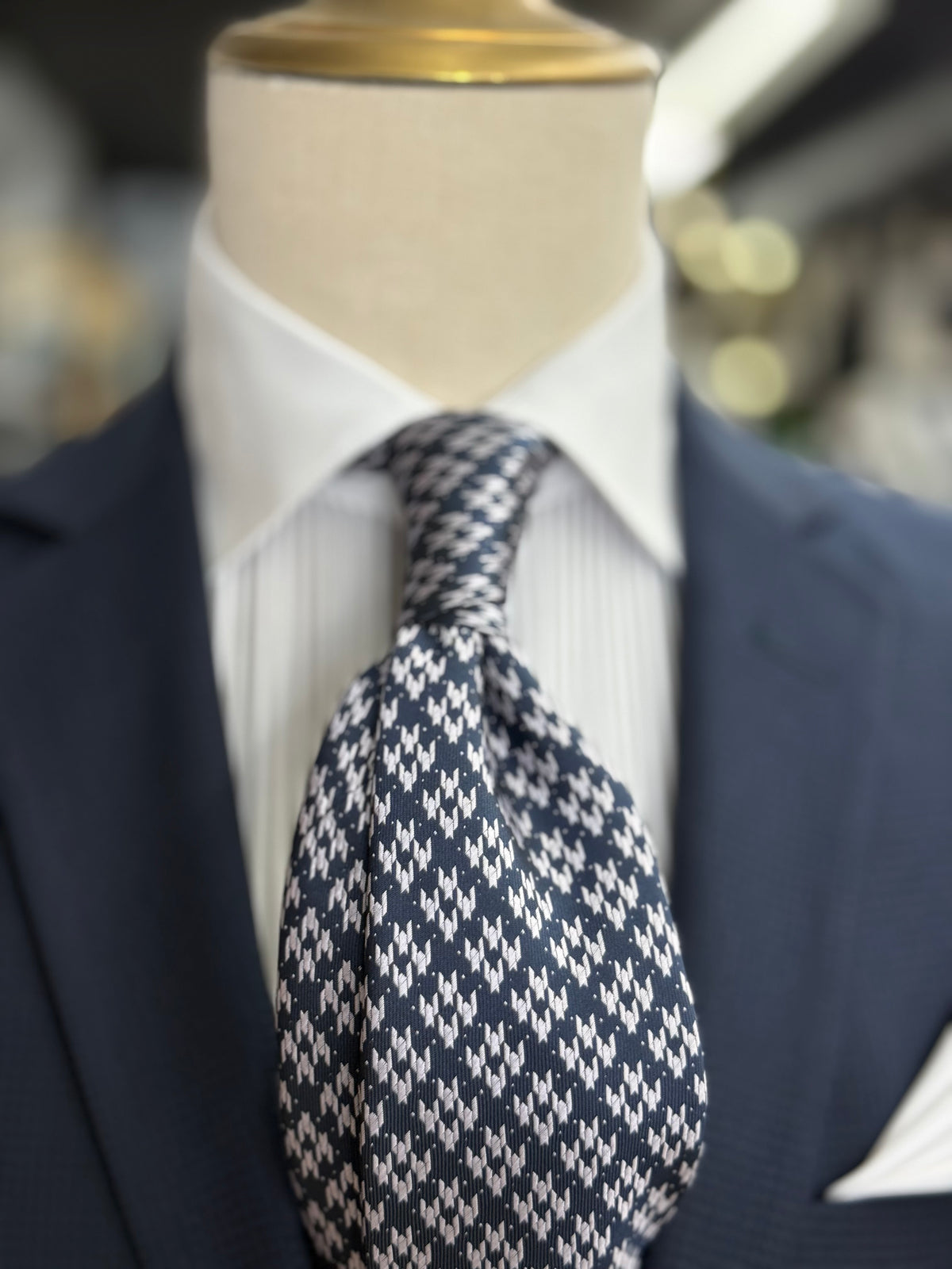 Necktie Houndstooth Navy & White
