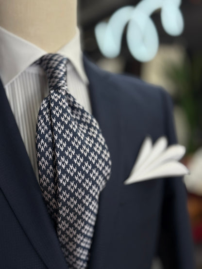 Necktie Houndstooth Navy & White