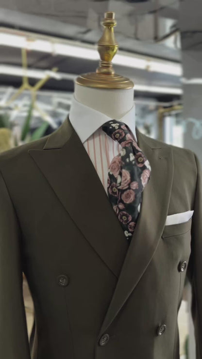 Olive Double-Breasted Suit