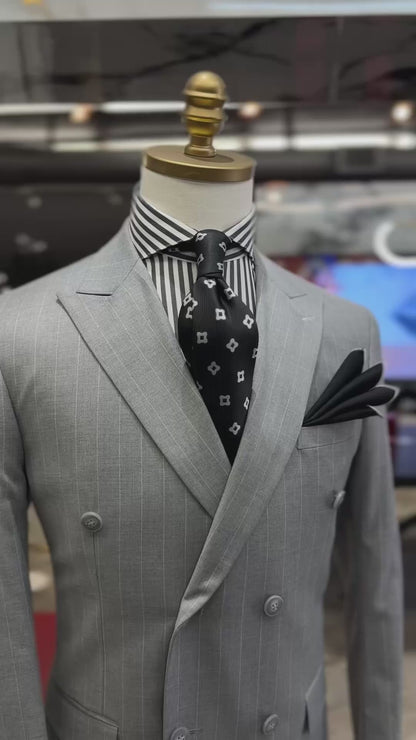 Sterling Grey Double-Breasted Pinstripe Suit