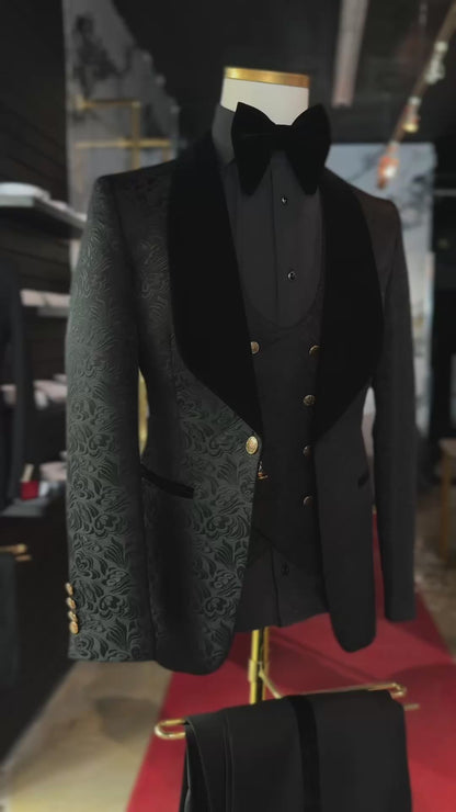 Black Jacquard Shawl Lapel Tuxedo