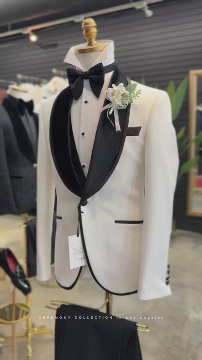 Off White Shawl Lapel Velvet Edition