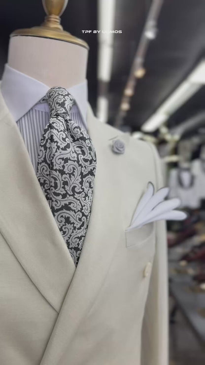 Off White Double-Breasted Suit 100% Linen