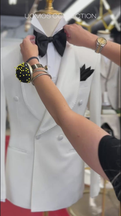 Off White Shawl Lapel Tuxedo Double Breasted