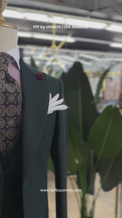 Emerald Green Three Pieces Wide Peak Lapel Suit