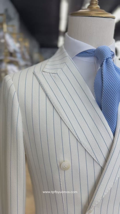 Off-White | L blue Prestige Seersucker Pinstripe