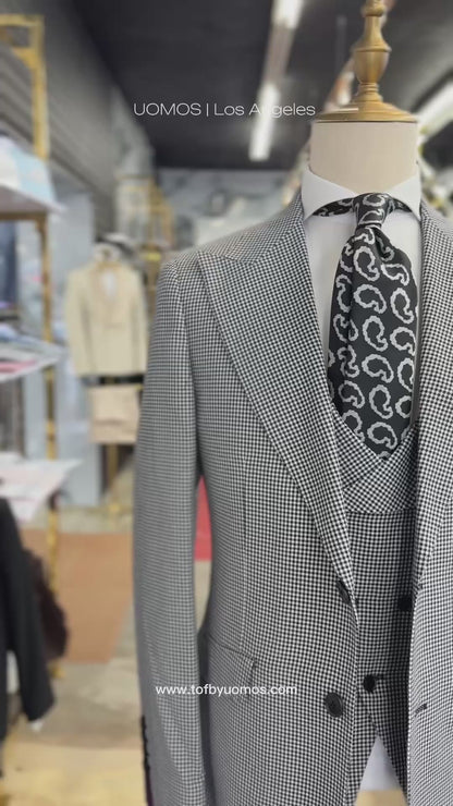 Black & White Micro Houndstooth Wide Peak Lapel Suit