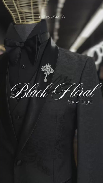 Black on Black Tonal Floral Shawl Lapel Black Tuxedo