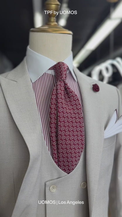 Bone Grey Micro Check Three-Pieces Suit