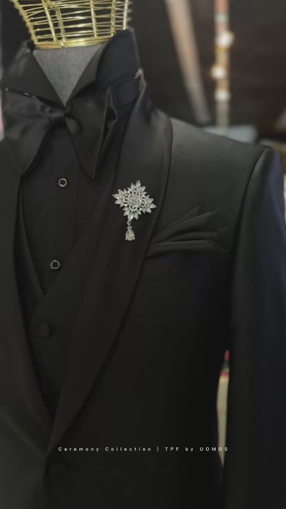 Black Shiny Lustrous Shawl Lapel Black Tuxedo