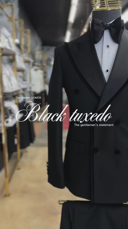 Black Wide Peak Lapel Double Breasted Tuxedo