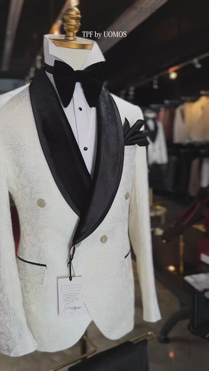 Off White Ivory Shawl Lapel Velvet Edition