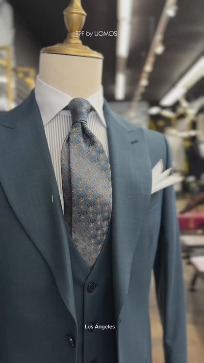 Aqua Teal Three Pieces Wide Peak Lapel Suit