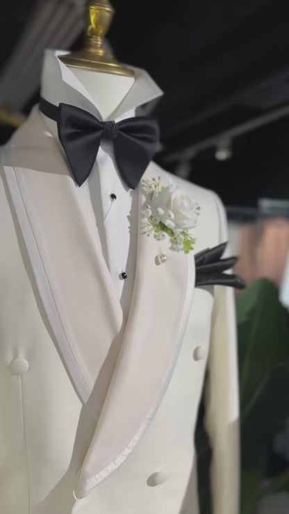 Ivory White Modern Fit Tuxedo Double Breasted Shawl Lapel