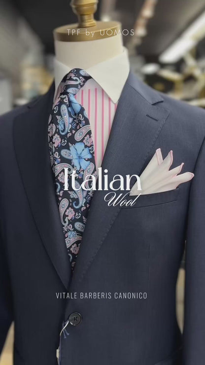 The Vitale Barberis Canonico Italian Wool Suit in Textured Navy Slim Fit